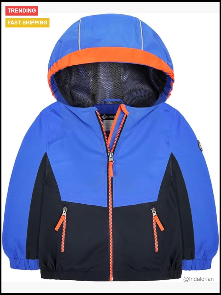Toddler Rain Jacket WaterRepellent Lightweight Hooded Windbreaker